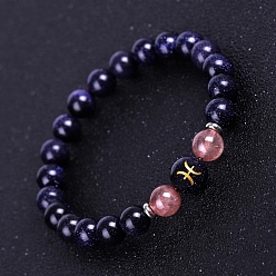 Strawberry Quartz Natural Strawberry Quartz Stretch Bracelets, with Synthetic Blue Goldstone Constellation, 7-1/4 inch(18.5cm)