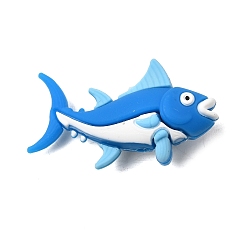 Fish Силиконовые бусины на морскую тематику, фокусные бусы, синие, рыба, 24x36x12 мм, отверстие : 2 мм