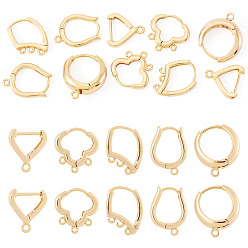 Настоящее золото 18K 10 шт. 5 стили серьги-кольца поиск, без свинца, без никеля и без кадмия, реальный 18 k позолоченный, 14~18x12.5~16.5x2~6 мм, отверстие : 0.9~1.6 мм, штифты : 0.8~0.9 мм, 2 шт / стиль