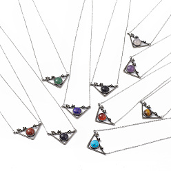 Смешанные камни Колье с треугольным камнем и цветочным кулоном, антикварные серебряные и платиновые латунные украшения для женщин, без кадмия и без свинца, 19.76 дюйм (50.2 см)