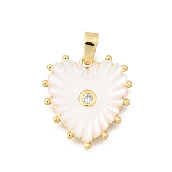 Настоящее золото 18K Латунные микропаве прозрачные подвески с фианитом, сердце прелести, с оболочкой, реальный 18 k позолоченный, 18x6.5x2.5 мм, отверстие : 2x3.5 мм