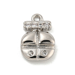 Платина Латунные микропаве прозрачные подвески с фианитом, платина, 12x8x2.5 мм, отверстие : 1.3 мм