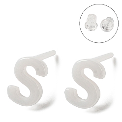 Letter S Гипоаллергенные серьги-гвоздики из биокерамики с цирконием и керамикой, не выцветает и не содержит никеля, алфавит, Письмо с, 6.5x4.5 мм