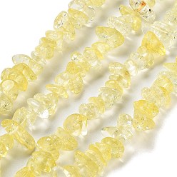 Шампанско-Желтый Прозрачные треск стекла бисер нитей, чипсы, шампанское желтый, 3~7x8.5~12.5 мм, отверстие : 1.4 мм, о 32.48'' (82.5 см)