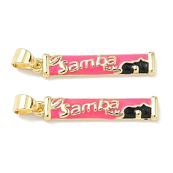 Настоящее золото 18K Латунь эмаль подвески, прямоугольник со словами-подвесками, долговечный, без кадмия и без свинца, стойки покрытие, реальный 18 k позолоченный, 26.5x5x2.5 мм, отверстие : 4.5x3.5 мм