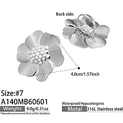 Stainless Steel Color 316 Stainless Steel & Shell Pearl Finger Rings for Women, Flower, Statement Rings, Stainless Steel Color, US Size 7(17.3mm)