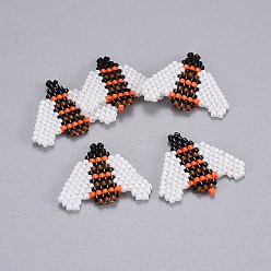 Orange Handmade Japanese Seed Beads, with Japan Import Thread, Loom Pattern, Bees, Orange, 20.5x25x2mm