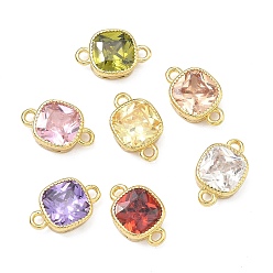 (52) Непрозрачная лаванда Латунные подвески-коннекторы с квадратными фианитами, инкрустированные кубическим цирконием, золотые, стойки покрытие, без кадмия и без свинца, долговечный, разноцветные, 12x8x4 мм, отверстие : 1.2 мм