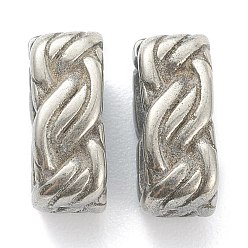 Antique Silver 304 Stainless Steel Slide Charms/Slider Beads, For Leather Cord Bracelet Making, Oval, Textured, Antique Silver, 11.5x6.5x5mm, Inner Diameter: 9x3.5mm