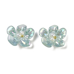 Аква Прозрачная эпоксидная смола цвета ab и кабошоны с жемчугом abs, цветок со стальными бусинами, вода, 20x23x7.5 мм