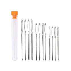 Коралловый Иглы из железной пряжи, тупые иглы с большим ушком, для вышивки крестом, вязание, вышивка лентами, с пластиковой бутылкой для хранения, платина, коралл, 53~70x1.6~2 мм, 12 шт / комплект