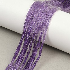 Аметист Природный аметист нитей бисера, граненые, кубические, градиент цвета, 2x2x2 мм, отверстие : 0.5 мм, около 175 шт / нитка, 15.43 дюйм (39.2 см)