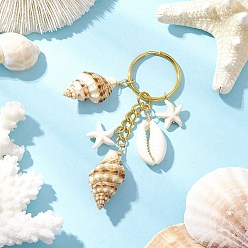 Золотой Брелок из железа и латуни, со спиральной оболочки, Тема океана, золотые, 85.5 мм