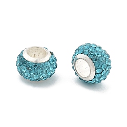 Темно-бирюзовый Рондель полимерная глина европейские бусины, бусины с большим отверстием, с сердцевиной из горного хрусталя и сплава, темные бирюзовый, 11.5x7.5 мм, отверстие : 5 мм