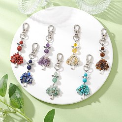 Смешанные камни Чакра дерево жизни натуральные и синтетические драгоценные камни подвески украшения, с поворотными застежками-лобстерами из цинкового сплава, 80.5 мм, 7 шт / комплект