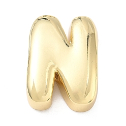 Letter N Латунные бусины с инициалами, реальный 18 k позолоченный, долговечный, стойки покрытие, без свинца и без кадмия, Письмо N, 21x15.5x7 мм, отверстие : 8.5x4 мм