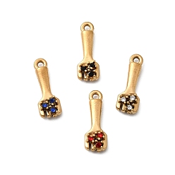 Настоящее золото 18K 304 подвески из нержавеющей стали с микропаве из стразов, вилочные подвески, ионное покрытие (ip), реальный 18 k позолоченный, 16.5x6x3.5 мм, отверстие : 1.2 мм