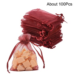 Темно-Красный 100 шт. прямоугольные подарочные мешочки из органзы с завязкой, свадебная вечеринка рождественские подарочные пакеты, мешочки из органзы для попурри, темно-красный, 9x7 см