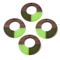 Lawn Green Resin & Walnut Wood Pendants, Ring, Lawn Green, 38x3mm, Hole: 2mm