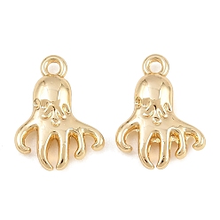 Golden Alloy Charms, Octopus Charms, Rack Plating, Cadmium Free & Lead Free, Golden, 14x10.5x3mm, Hole: 1.4mm