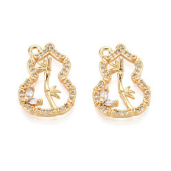 Настоящее золото 18K Латунные микро проложить кубического циркония подвески, бамбук и тыква, реальный 18 k позолоченный, 18.5x13.5x3 мм, отверстие : 1.4 мм