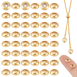 Настоящее золото 18K 50 латунные бусины шт., с резиной внутри, ползунки, рондель, реальный 18 k позолоченный, 6x3 мм, отверстие : 1.2 мм