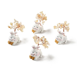 Цитрин Украшения из натурального цитринового дерева, Основа кролика из смолы украшение фэн-шуй для богатства, удача, розовое золото , 26x42~49x62~64 мм