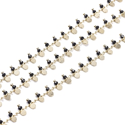 Черный Ручные граненые стеклянные бисерные цепи, пайки, с латунной фурнитурой , золотые, долговечный, с катушкой, чёрные, 7~7.5x3x2~2.5 мм, около 32.8 футов (10 м) / рулон