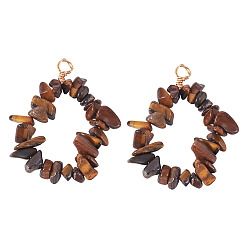 Тигровый глаз 2 шт. подвески из натурального тигрового глаза с бусинами, подвески-кольца с медной проволокой в обертке, золотой свет, 40x35 мм