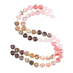 (52) Непрозрачная лаванда Градиентные цветные нити из вишневого кварцевого стекла, натурального розового кварца, красного сетчатого камня, яшмы с рисунком и окаменелого дерева., сердце, разноцветные, 11.5~12x12~12.5x5.5~6 мм, отверстие : 1 мм, около 29 шт / нитка, 14.80~14.92'' (37.6~37.9 см)