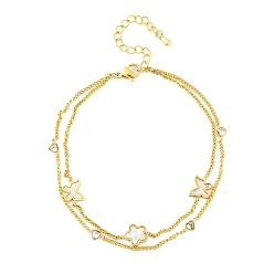 Бабочка Ионное покрытие (ip) 304 браслет из нержавеющей стали, браслет с подвесками из кубического циркония и синтетических ракушек, золотые, бабочка, 8-1/4 дюйм (21 см)