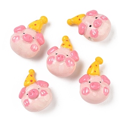 Pink Бусины из полимерной глины , свинья в шляпе, розовые, 26~28x18~19.5x14~15.5 мм, отверстие : 1.7~1.9 мм