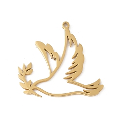 Золотой 304 подвески из нержавеющей стали, голубь мира с оливковой ветвью, золотые, 29x31.5x1.5 мм, отверстие : 1.5 мм