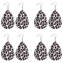 Белый 4 серьги-капли из искусственной кожи с леопардовым принтом, платина, белые, 78.5x38 мм