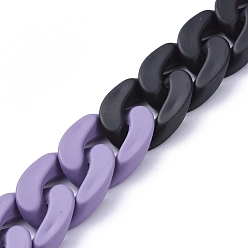Medium Purple Handmade Opaque Spray Painted Acrylic Curb Chains, Cuban Link Chains, for Jewelry Making, Medium Purple, Link: 29.5x20.5x6mm, 39.37 inch(1m)/strand