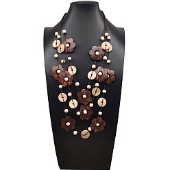 Кокосово-Коричневый Бохо стиль кокосовый хлопок шнур цветок диск бисер 3 многослойные ожерелья для женщин, кокосового коричневый, 23.62 дюйм (60 см)