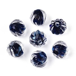 Прусский Синий Фактурные внутренние бусины-лэмпворк ручной работы с цветком, круглые, берлинская лазурь, 12 мм, отверстие : 1.5 мм, около 20 шт / нитка