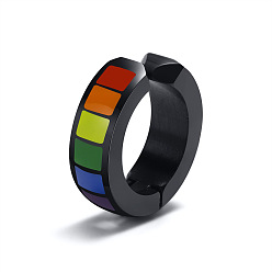 Черный 304 Серьги-манжеты из нержавеющей стали с эмалью, красочный, кольцо, чёрные, 13x4 мм