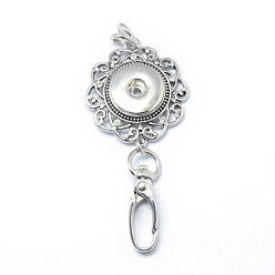Antique Silver Alloy Rhinestone Snap Pendant Making, with Swivel Clasps, Card Holders, for Snap Buttons, Antique Silver, 42x37x6mm, Hole: 5x5.5mm, Fit Snap Button: 5~6mm knob