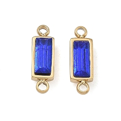 Сапфир Камень рождения 304 соединительные подвески из нержавеющей стали со стразами, трапециевидные подвески, реальный 14 k позолоченный, сапфир, 13.5x4.5x4 мм, отверстие : 1.1 мм