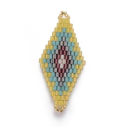 Бледно-Золотистый Японский бисер miyuki & toho ручной работы ссылки, Ткацкий станок, ромб, бледно золотарник, 43~44.1x19.4~20.2x1.6~1.8 мм, отверстие : 1.6~1.8 мм