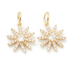 Золотой Латунные прозрачные кубические циркониевые подвески, долговечный, с целью перехода в кольце, цветок, золотые, 12x10.5x2.5 мм, отверстие : 3.5 мм