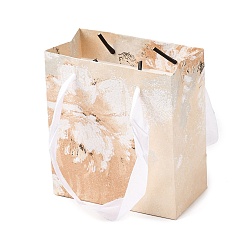 Папайя Оранжевый Прямоугольные бумажные подарочные пакеты для хранения с ленточными ручками, на которых изображена картина маслом с цветами., papayawhip, 11x5.8x12 см