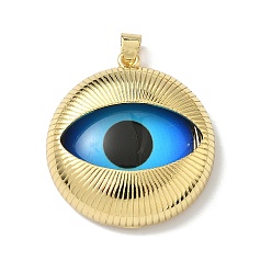 Настоящее золото 18K Подвески латуни cmолы, плоские круглые с глаз, долговечный, стойки покрытие, без кадмия и без свинца, реальный 18 k позолоченный, 35x32x8 мм, отверстие : 5x4 мм