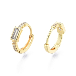 Настоящее золото 18K Прямоугольные серьги-кольца из прозрачного кубического циркония, украшения из латуни для женщин, реальный 18 k позолоченный, 13x14x3.5 мм, штифты : 0.8 мм