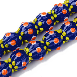 Средно-синий Бусы лэмпворк ручной работы, неровный, гофрированные шарики, круглые, светло-синий, 14x14x12 мм, отверстие : 1.5 мм, около 45 шт / нитка, 25.20 дюйм (64 см)