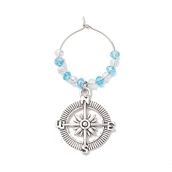Flat Round Alloy Pendants Wine Glass Charms, with Glass Beads, Flat Round, 60mm