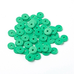 Spring Green Flat Round Eco-Friendly Handmade Polymer Clay Beads, Disc Heishi Beads for Hawaiian Earring Bracelet Necklace Jewelry Making, Spring Green, 6x1mm, Hole: 2mm, about 353~378pcs/strand, 17.7 inch