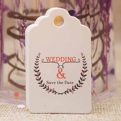 Белый Бумажные подарочные бирки, хэндж теги, для декоративно-прикладного искусства, для свадьбы, прямоугольник со словом, белые, 50x30x0.4 мм, отверстие : 5 мм