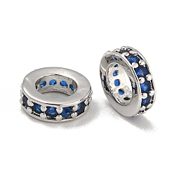 Сланцево-синий Покрытие стойки латунь микропаве прозрачные кубические циркониевые бусины, без свинца и без кадмия, долговечный, круглые, синевато-серый, 7.5x2.5 мм, отверстие : 4.5 мм